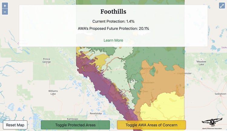 Screenshot of AWA Wild Alberta map