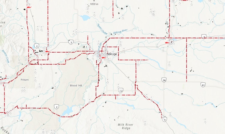 Screenshot of map of Alberta power lines