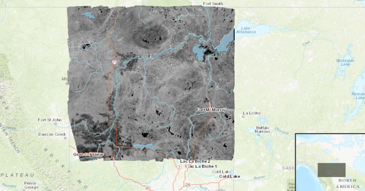 Screenshot of RADARSAT interactive map of Alberta
