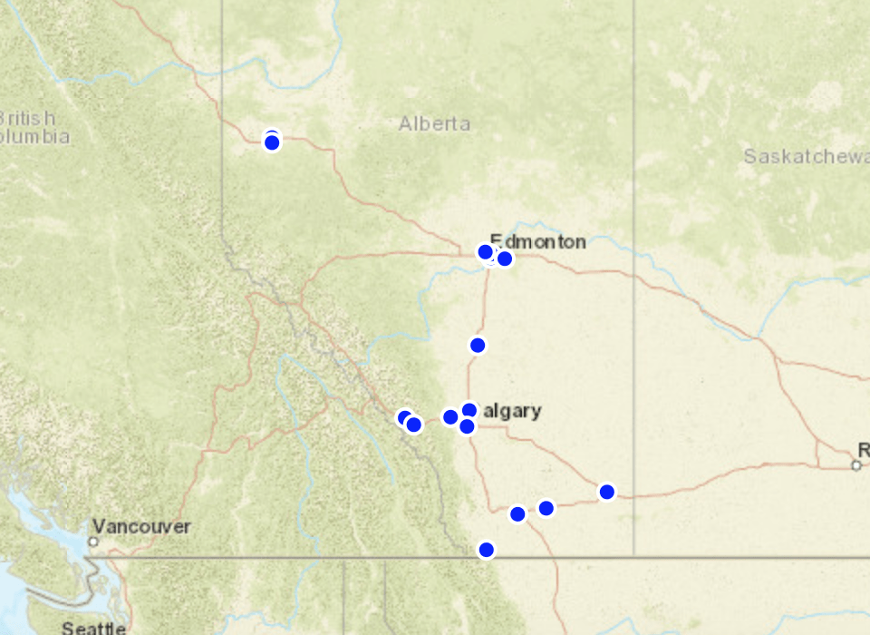 Map of open data portals in Alberta